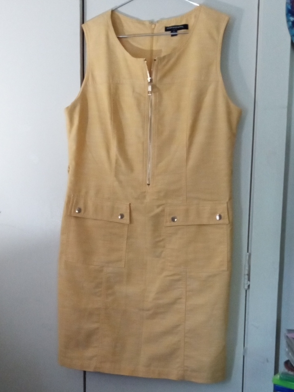 Sharagano Yellow Sleeveless Zip-Front Midi Dress Size 12